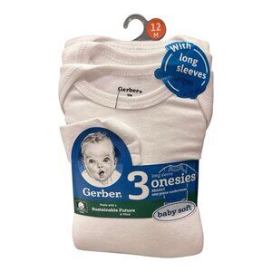 Gerber Organics Long Sleeved White Onesies 3-pack Size 12 Months Organic Cotton